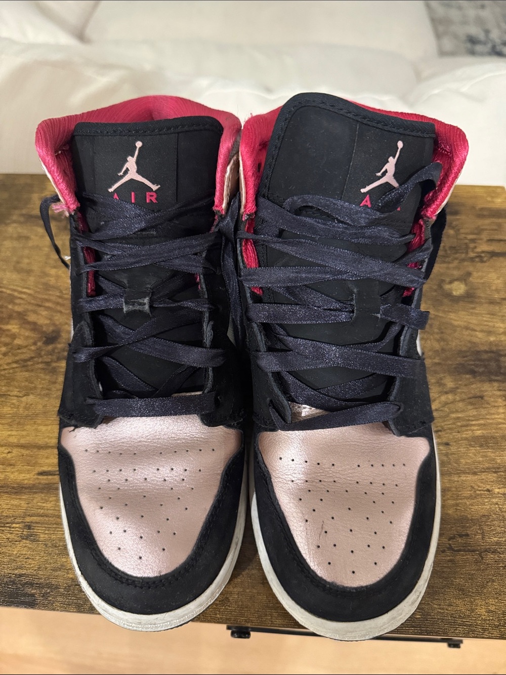 Jordan Kids High-Top Sneakers in Black and Pink Rose